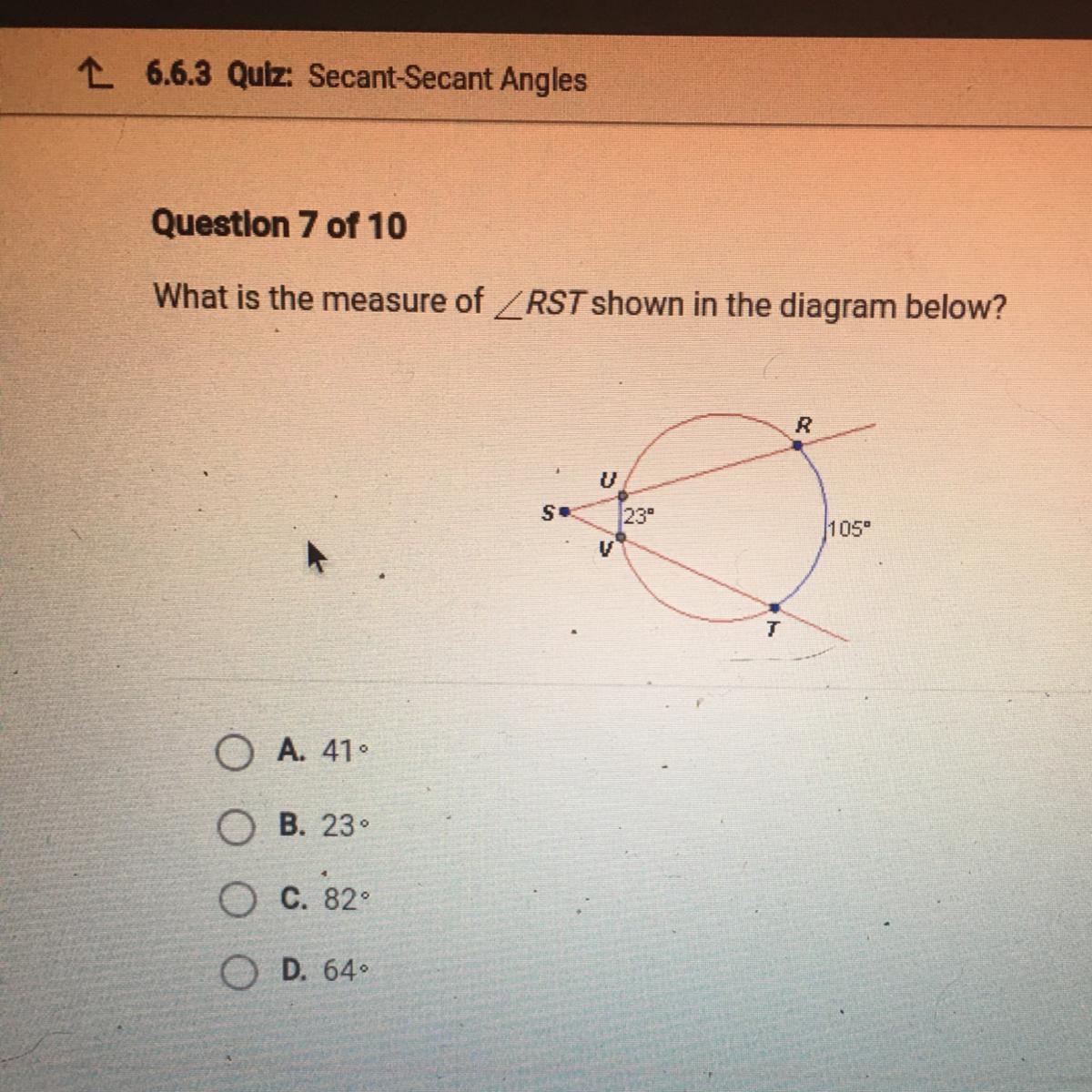 What is the measure of RST shown in the diagram below?