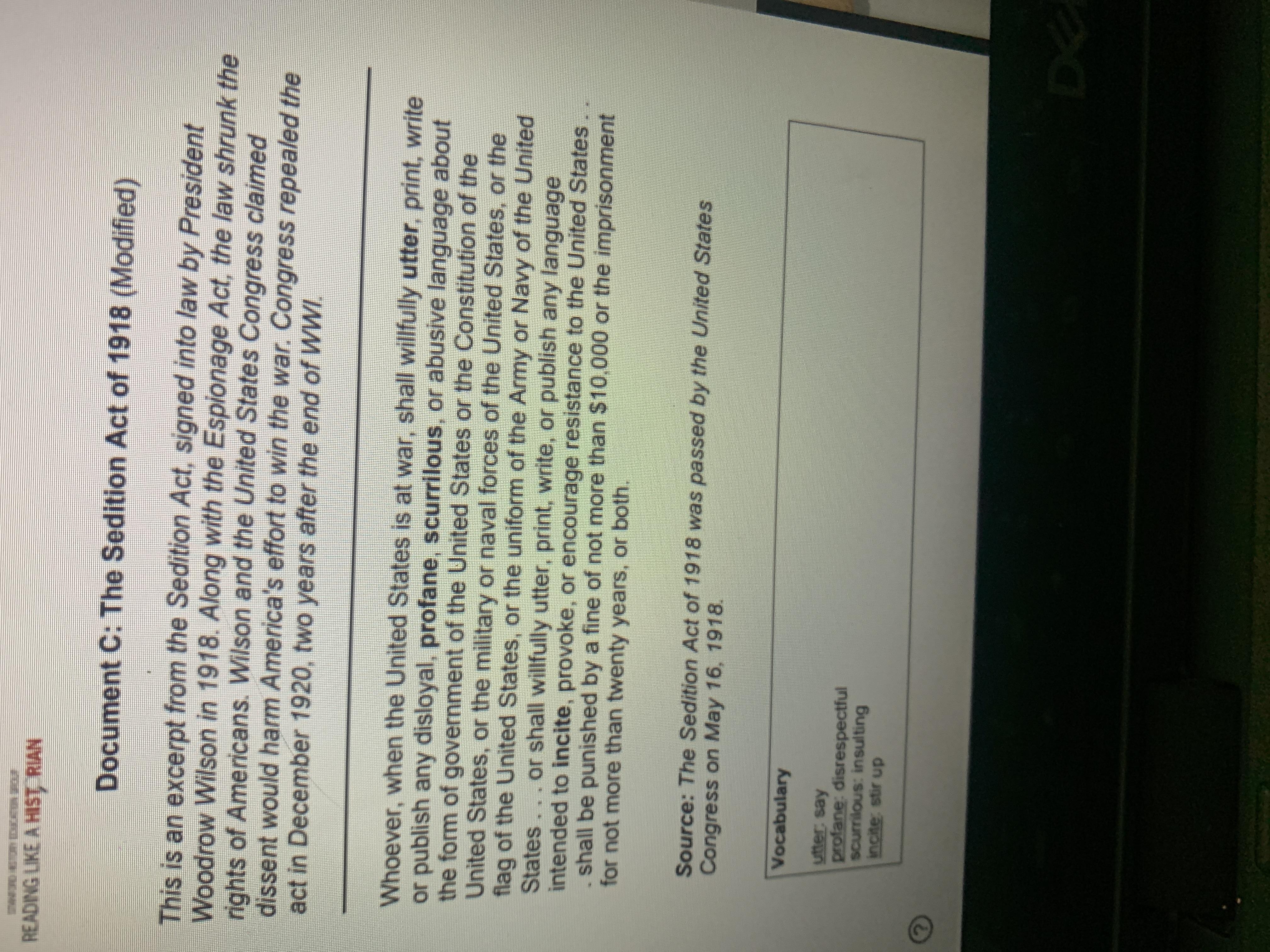 Doc C: The Sedition Act of 1918