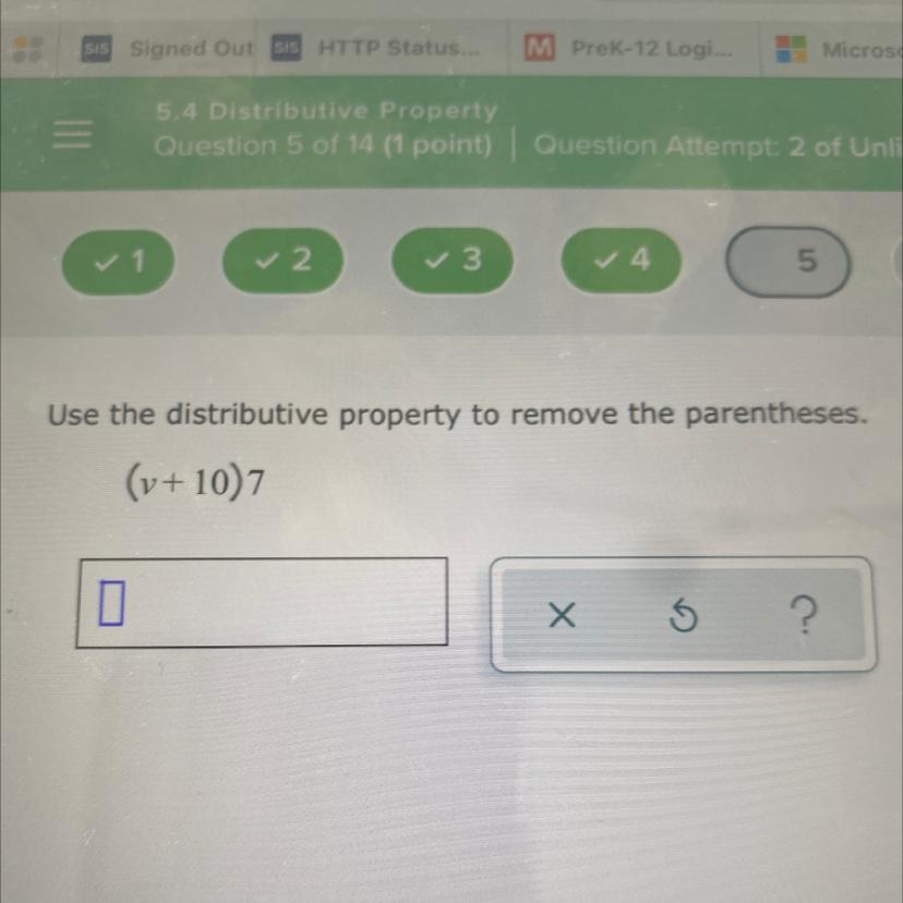 Use the distributive property to remove the parentheses.(v + 10)7