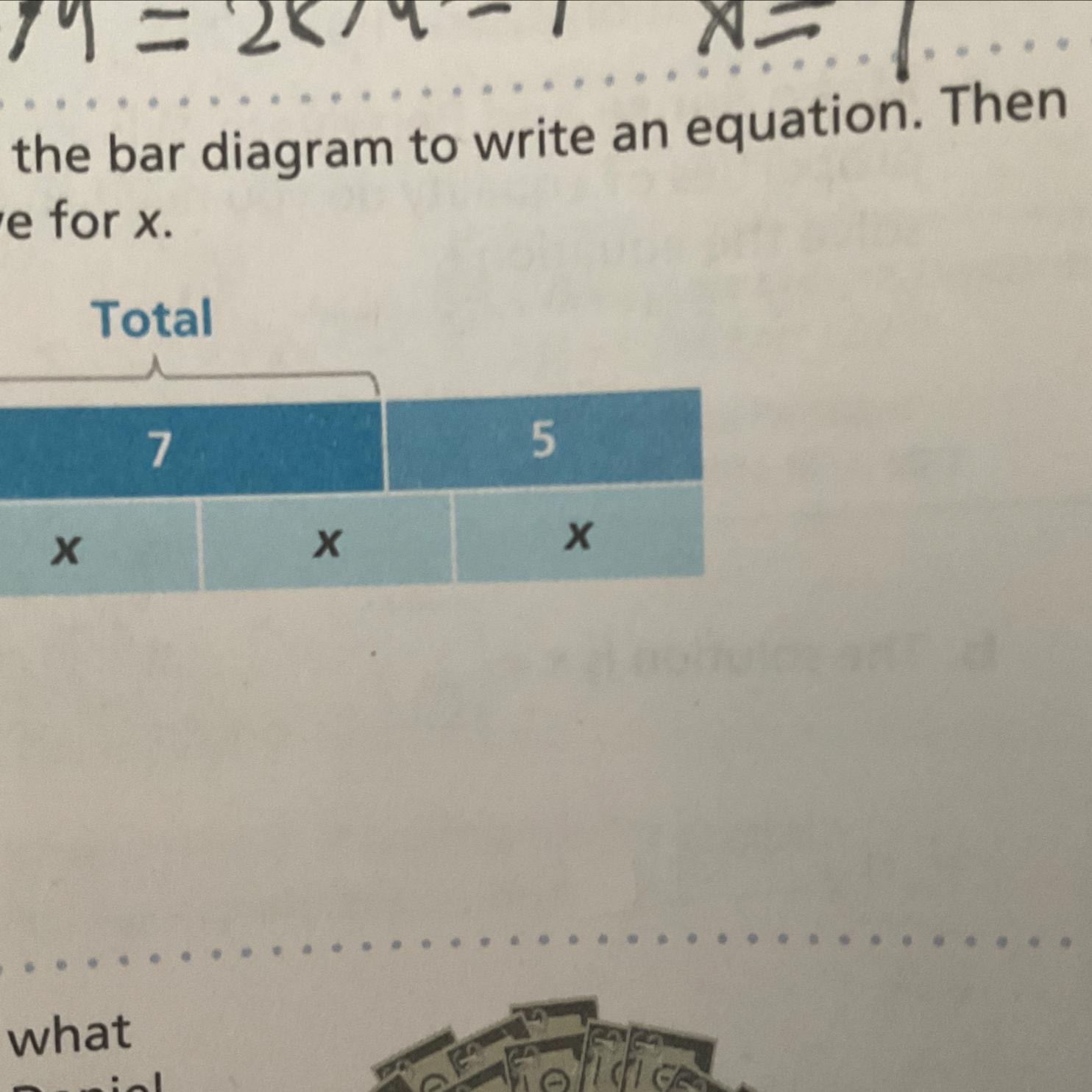 Use the Bar diagram tonight on the Quetion then solve for X
