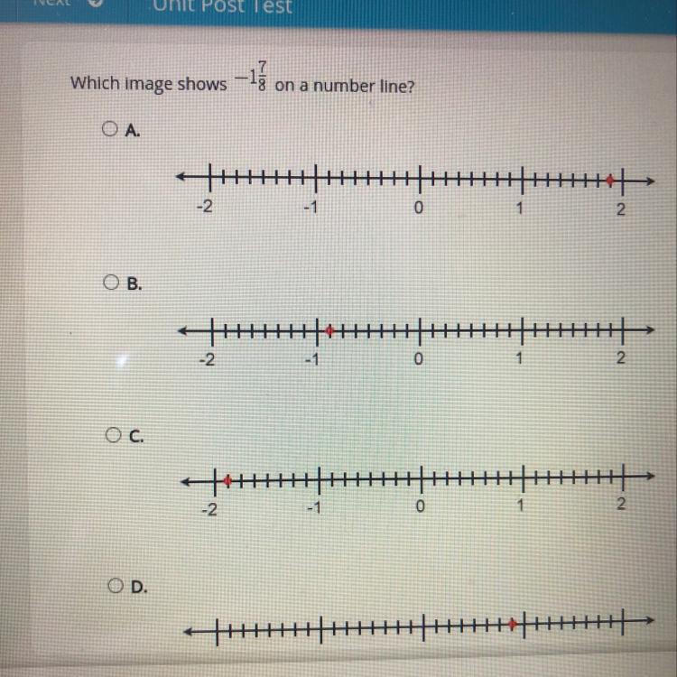 Select the correct answer.7.Which image shows 15 on a number line?.4-2-1012OB.-2-1012.-2-101N