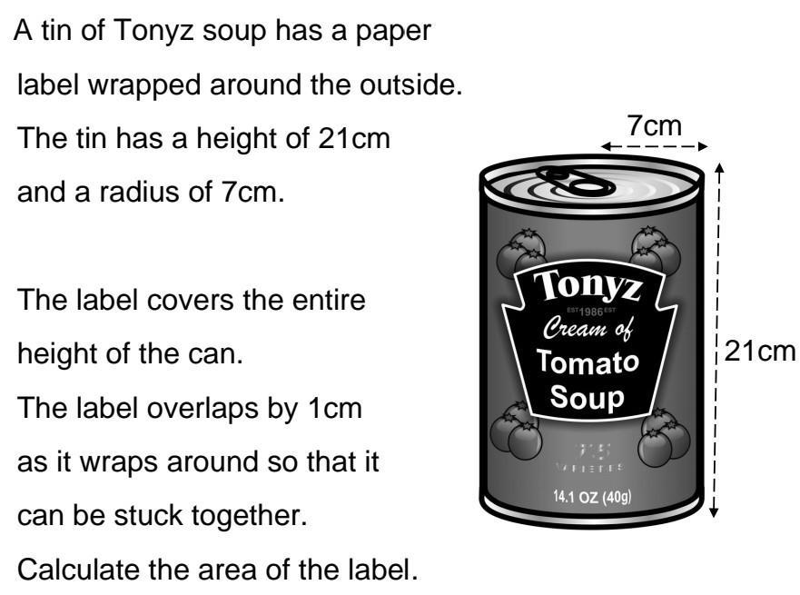 A tin of Tonyz soup has a paper label wrapped around the outside. The tin has a height of 21cm and a