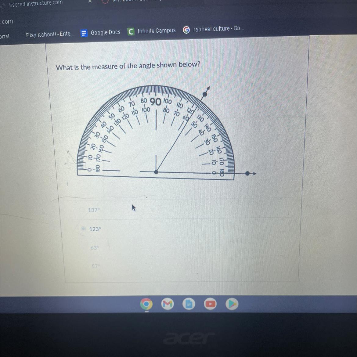 What is the measure of the angle shown below?