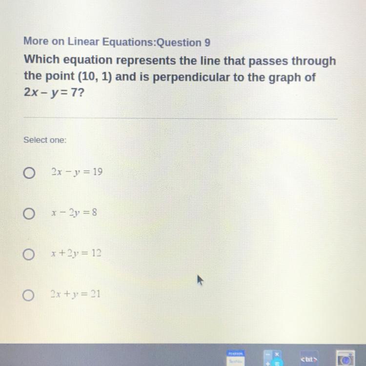 Which equation represents the line that passes throughthe point (10, 1) and is perpendicular to the graph