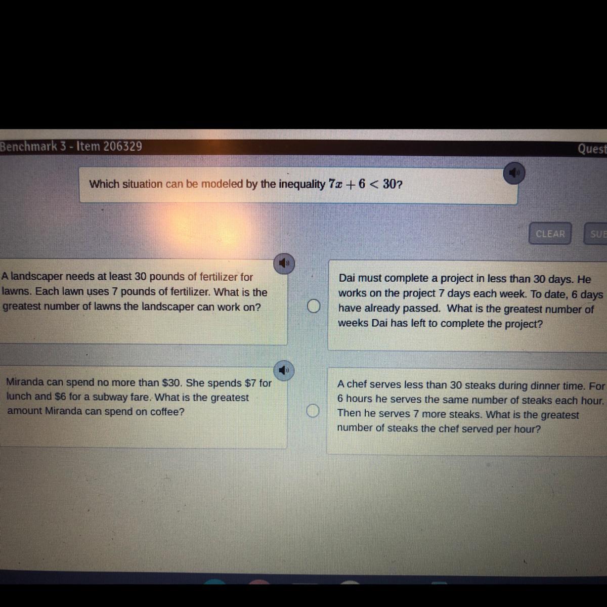 Which Situation Can Be Modeled By The Inequality7x+6<30? 