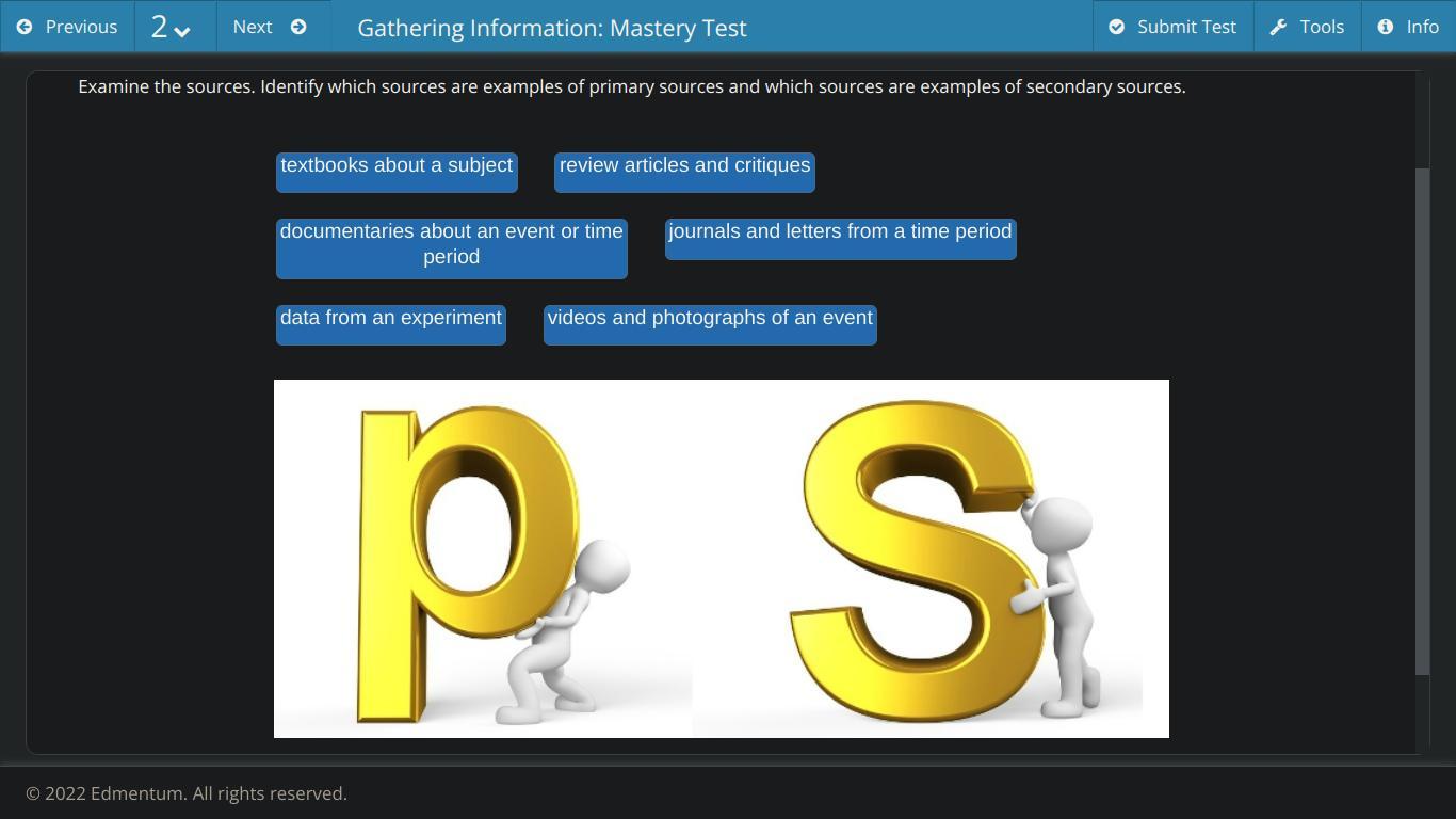 Examine the sources. Identify which sources are examples of primary sources and which sources are examples