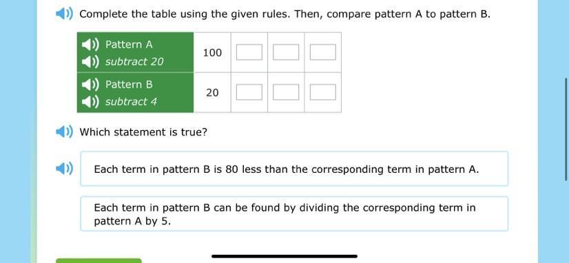()Complete the table using the given rules. Then, compare pattern A to pattern B.() Pattern A) subtract