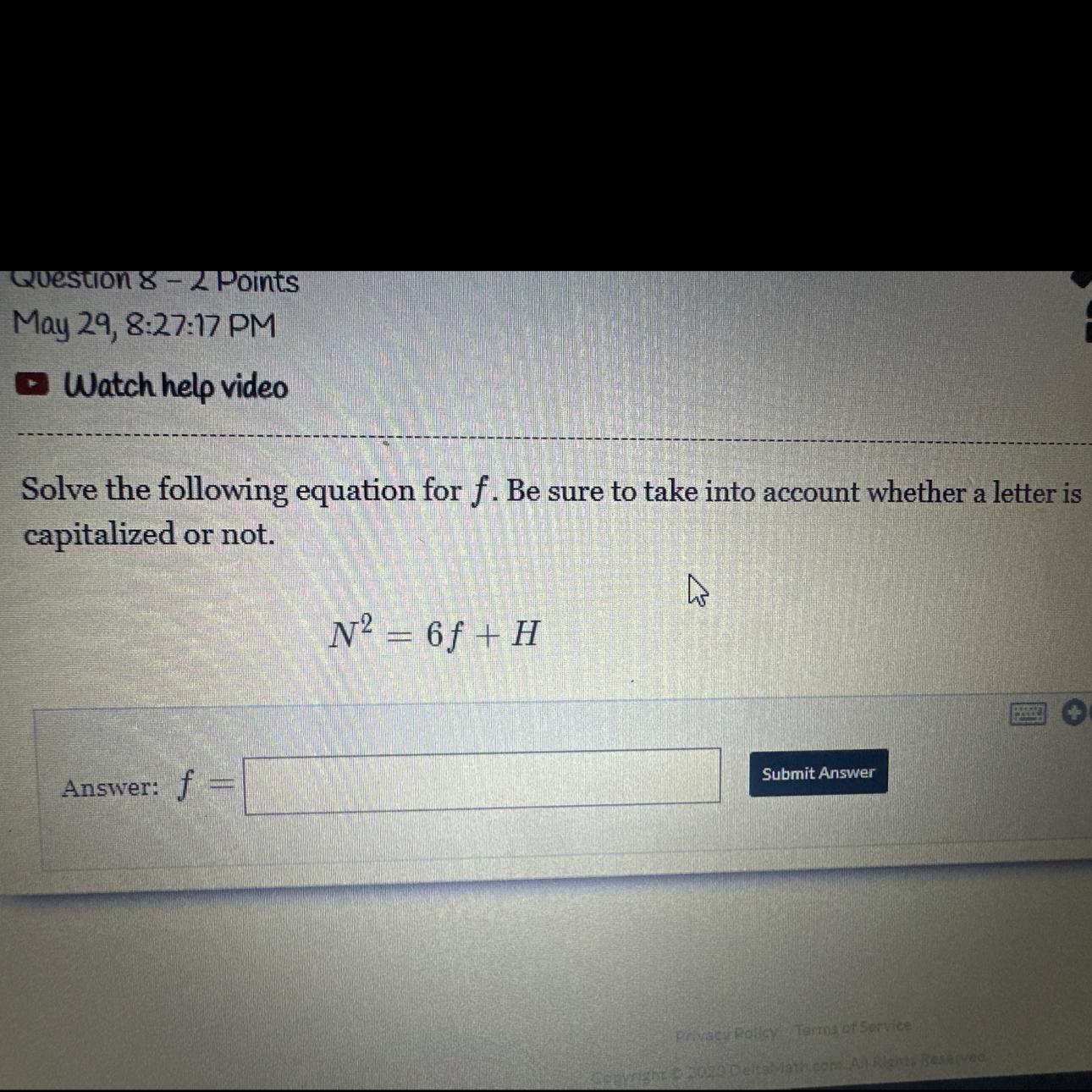 Solve The Following Equation For F.