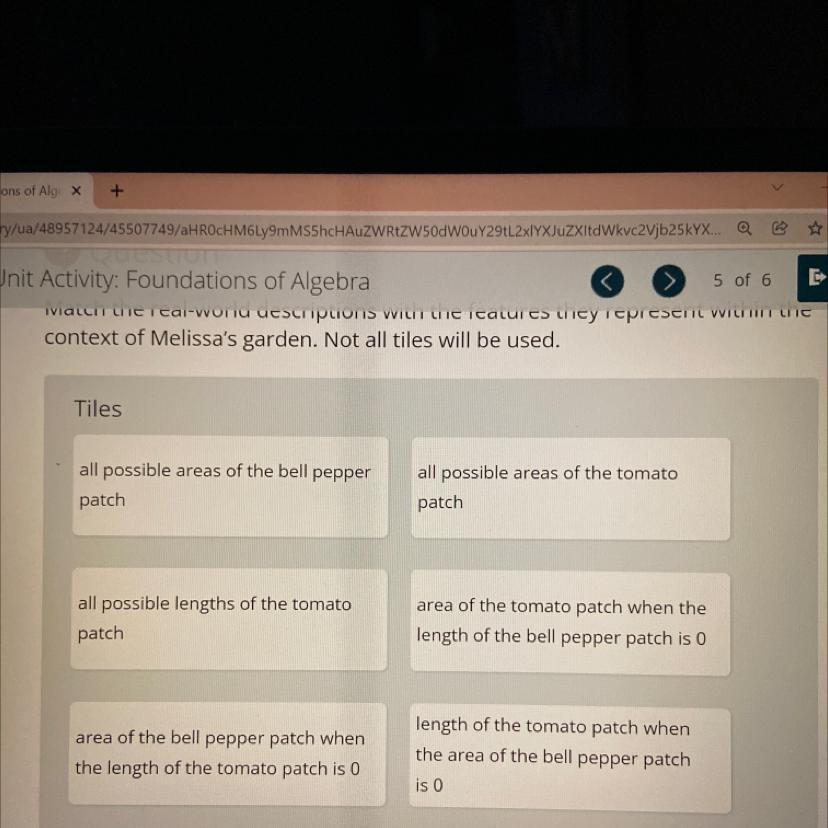 Match the real-world descriptions with the features they represent within the context of Melissas garden.