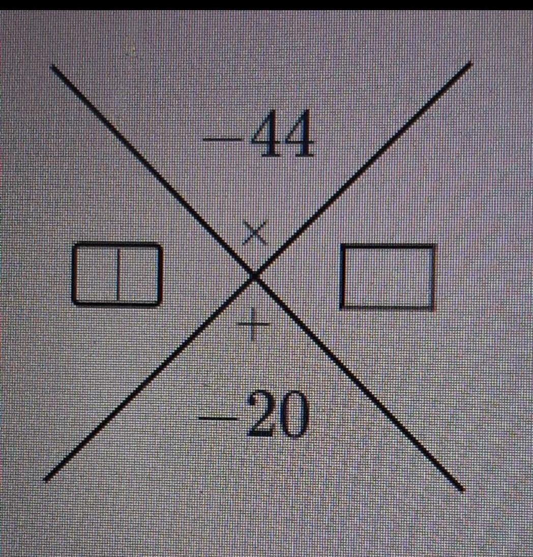 write two numbers that multiply to the value on top and add to the value on the bottom.