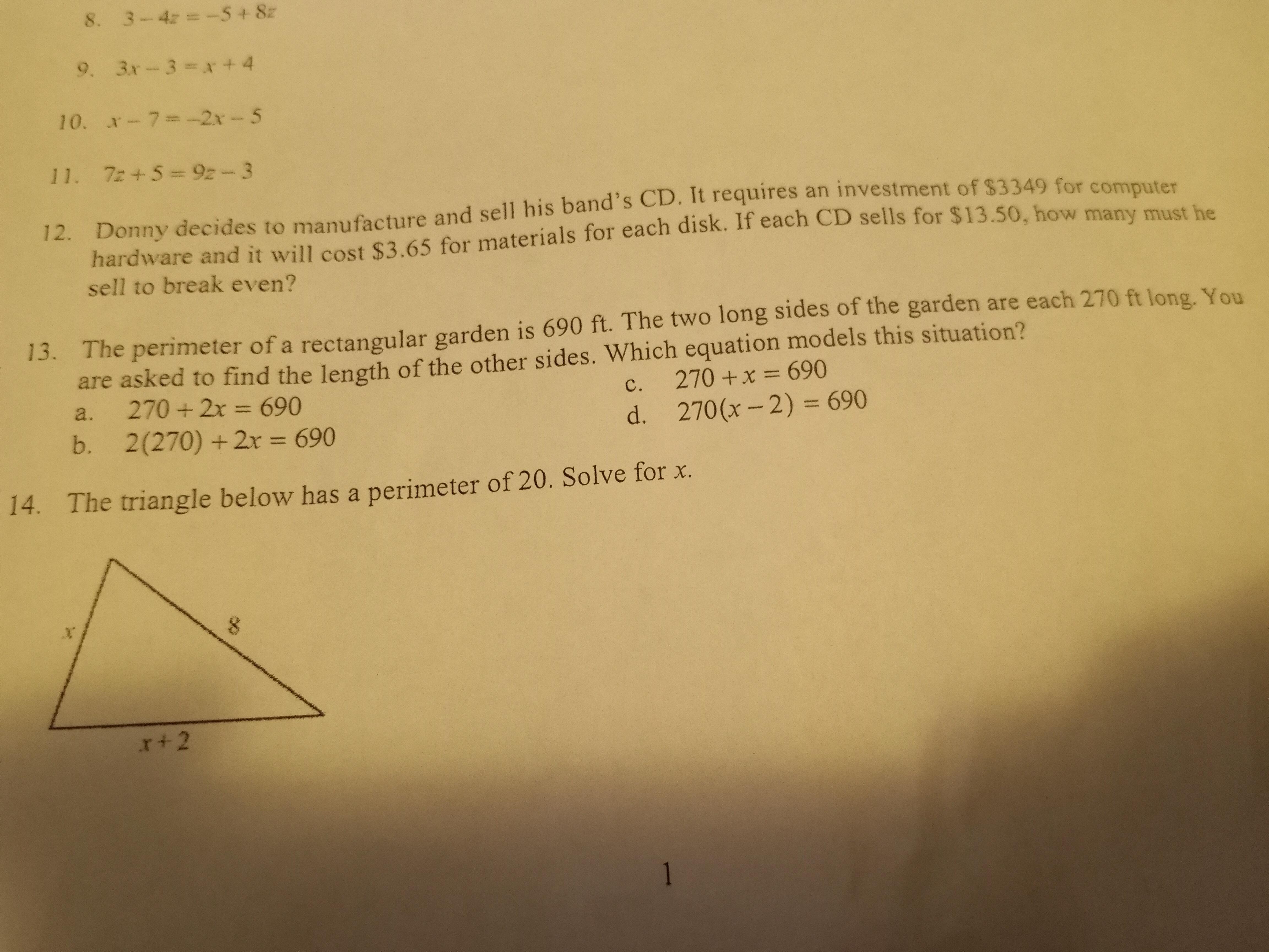 Multi step equation 12 threw 14 pls