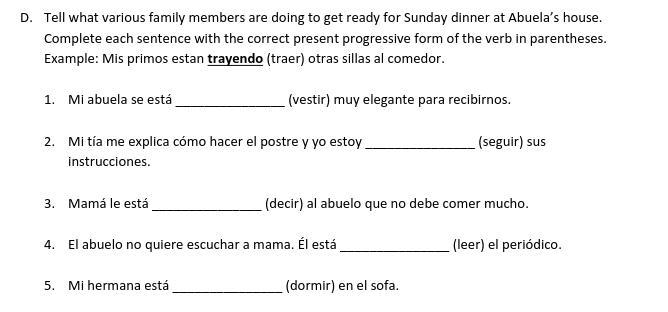 Spanish i need help like really badly due in 30 minutes