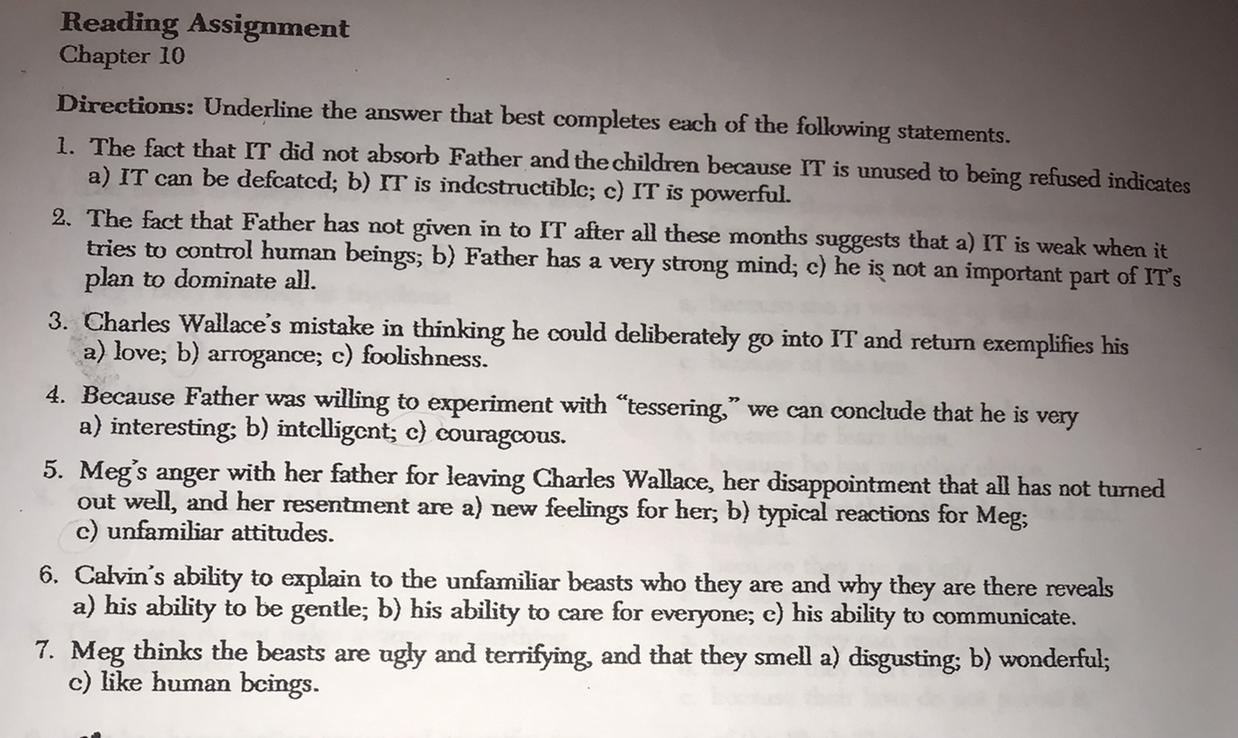 The book is called A wrinkle in time please answer all