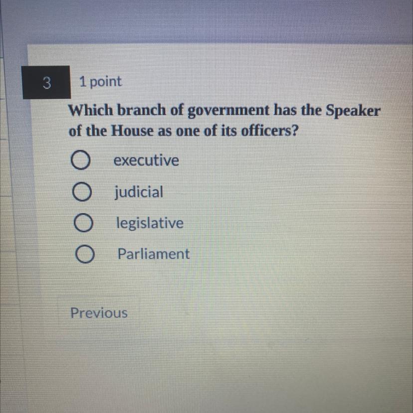 Which branch of government has the Speakerof the House as one of its officers?Help quick plz:/