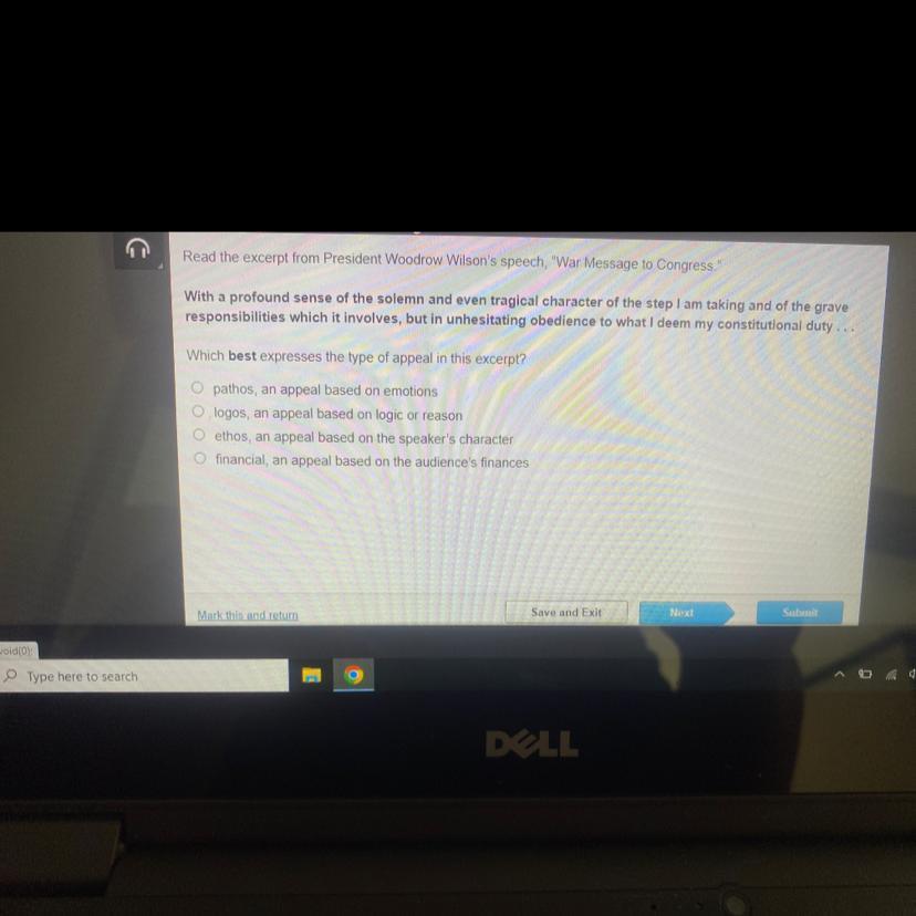 Read the excerpt from President Woodrow Wilson's speech, "War Message to CongreWith a profound sense