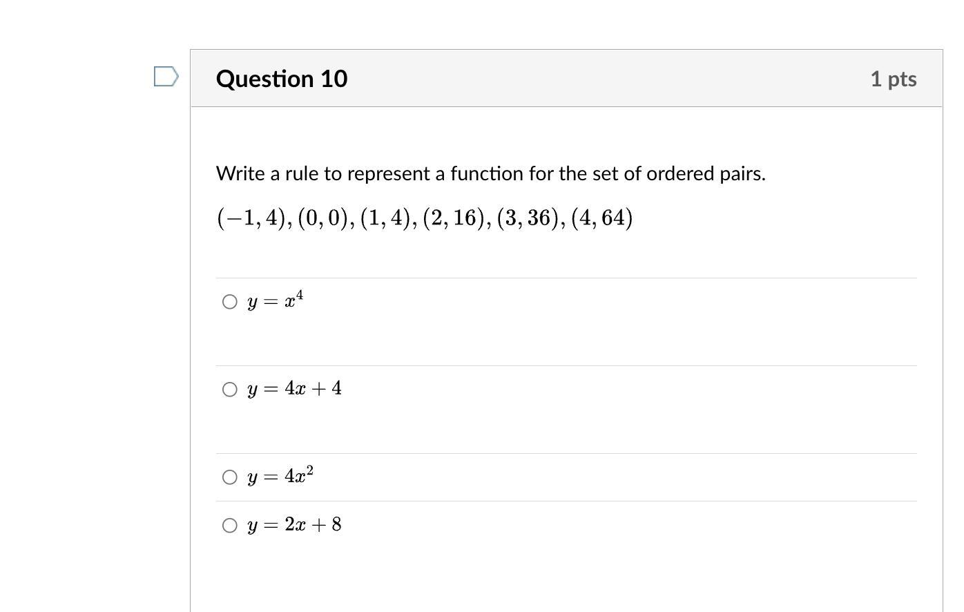 Write a rule to represent a function for the set of ordered pairs.