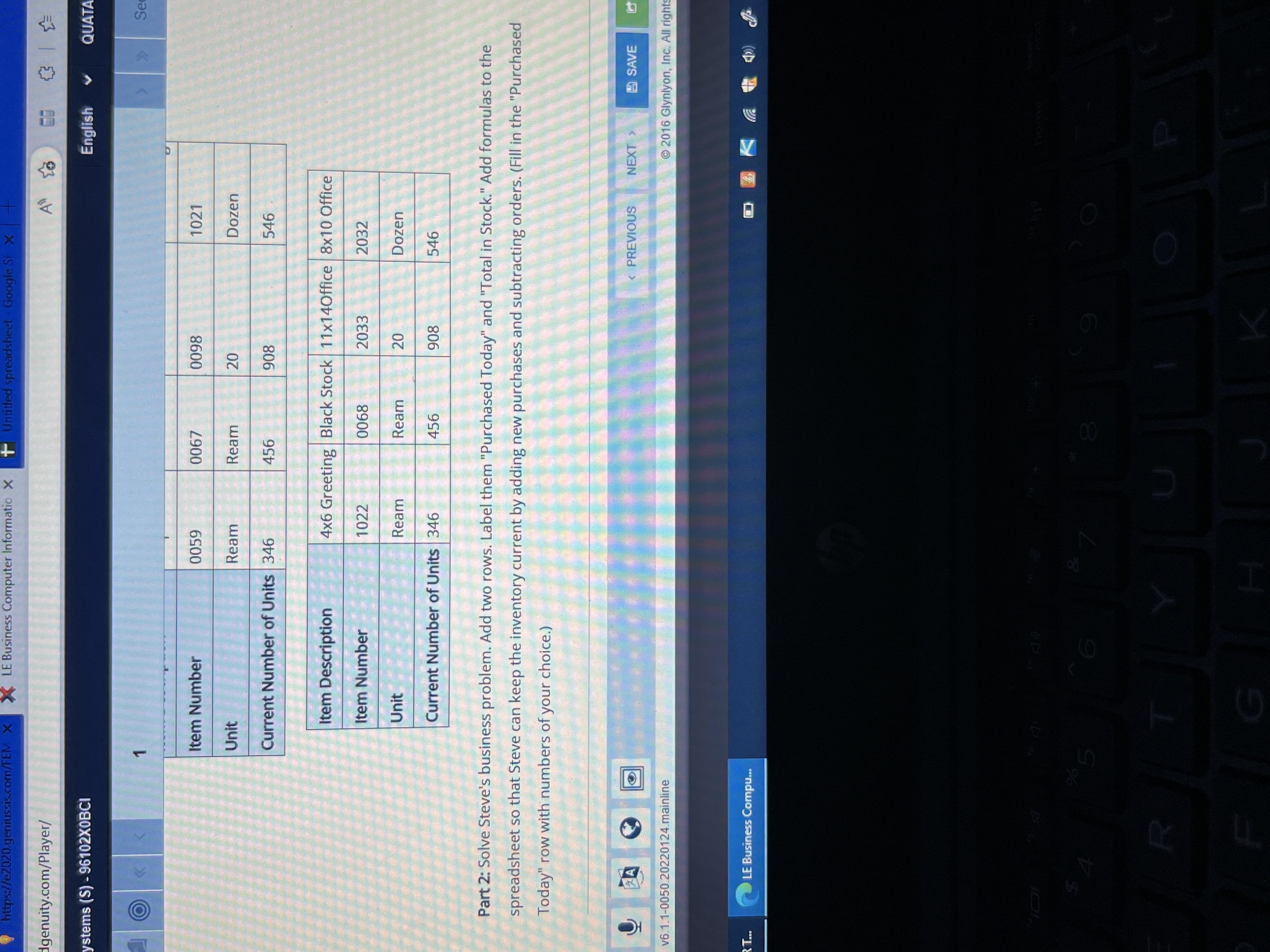 Create a spreadsheet that tracks inventory