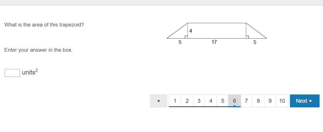 Help pls and ty! What is the area of this trapezoid?Enter your answer in the box.__ units2