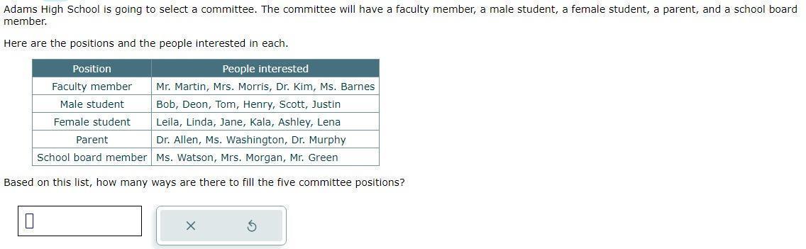 Adams High School is going to select a committee. The committee will have a faculty member, a male student,