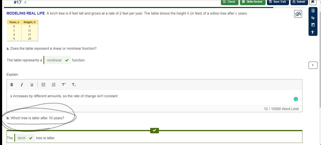 Help please! Which tree is taller after 10 years?! It says birch is taller, but I don't know why!!