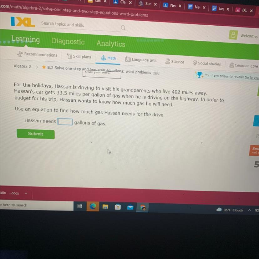 Hassan needs blank gallons of gas 