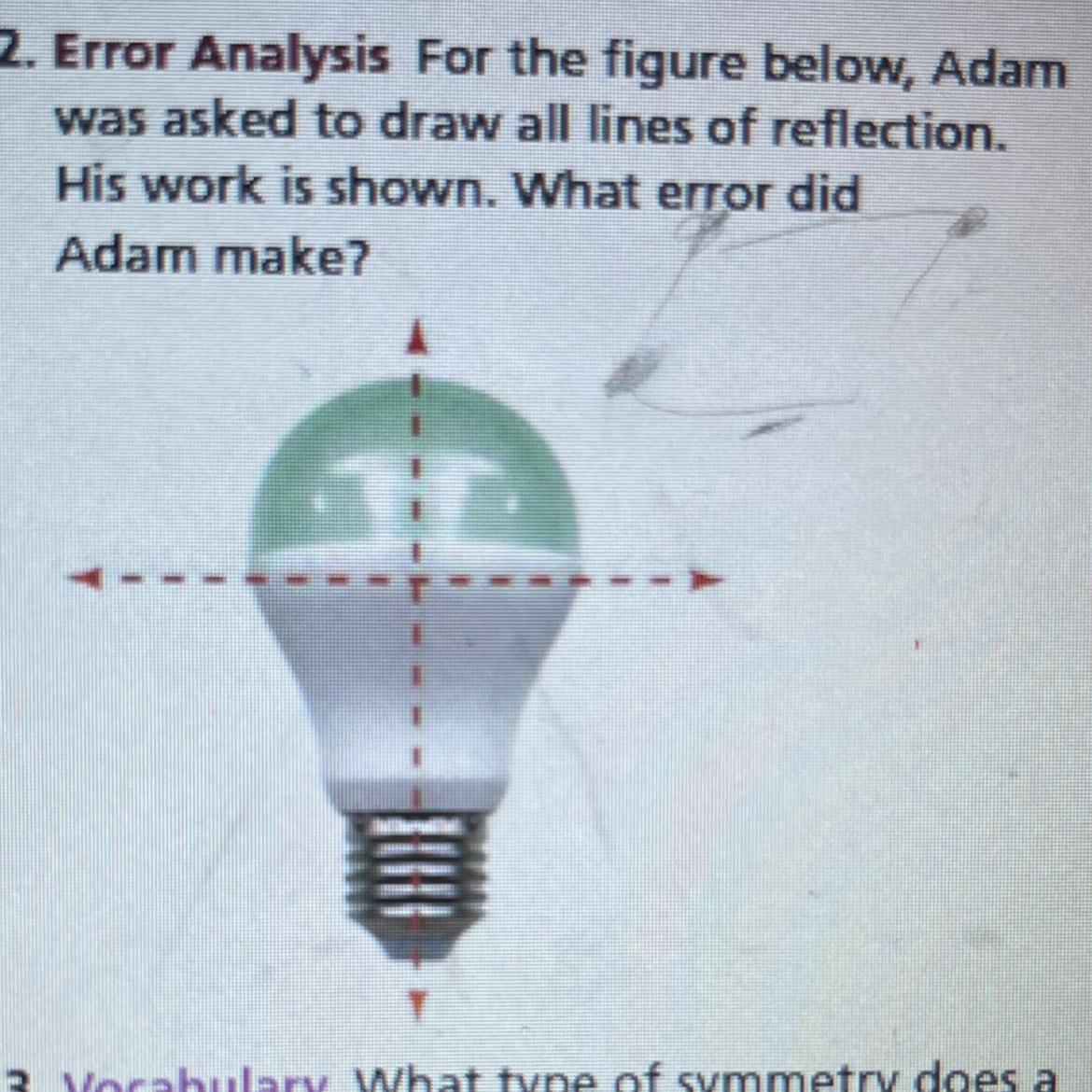 2. Error Analysis For the figure below, Adam was asked to draw all lines of reflection. His work is shown.