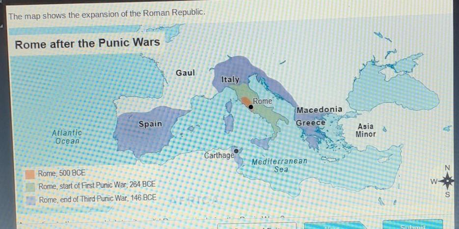 According to the map, which territory did Rome gain during the Punic Wars? o Asia Minor O Gaul 0 Rome
