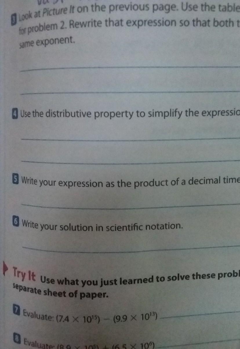 it says use the table to rewrite the expression you wrote for problem 2. rewrite that expression so that