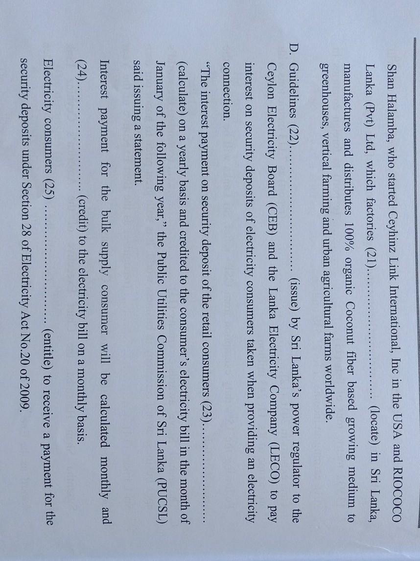 filling the blanks with the correct form of the verb given within brackets