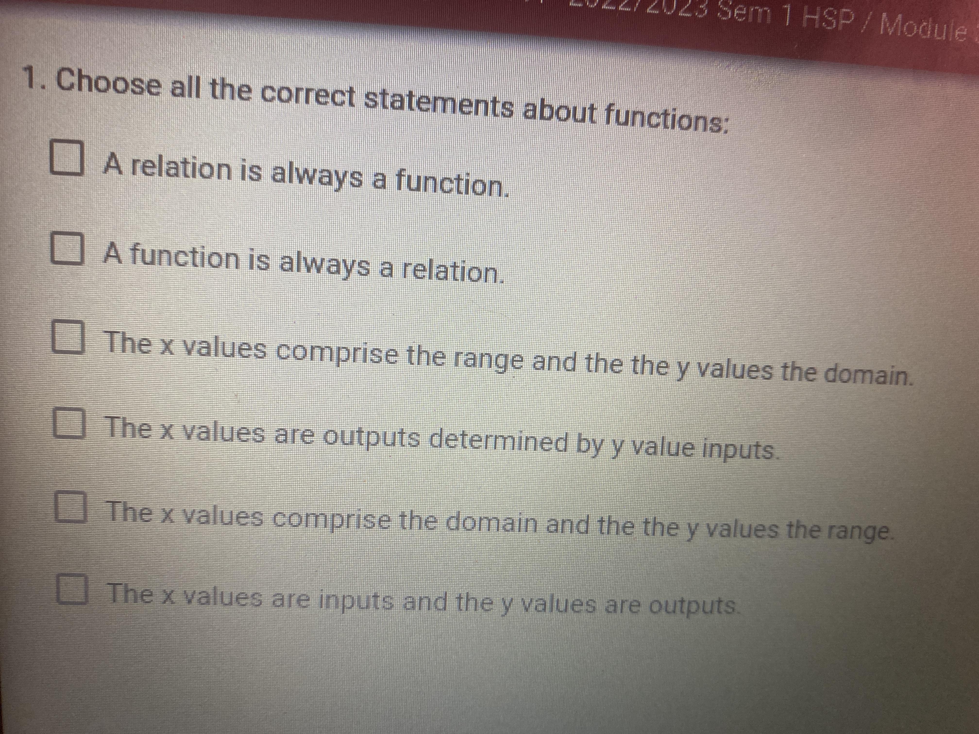 choose all the correct statments about functions