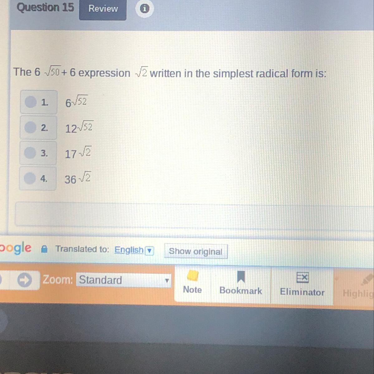 The 6sqrt(50) + 6 Expression 1sqrt(2) Written In The Simplest Radical Form Is:
