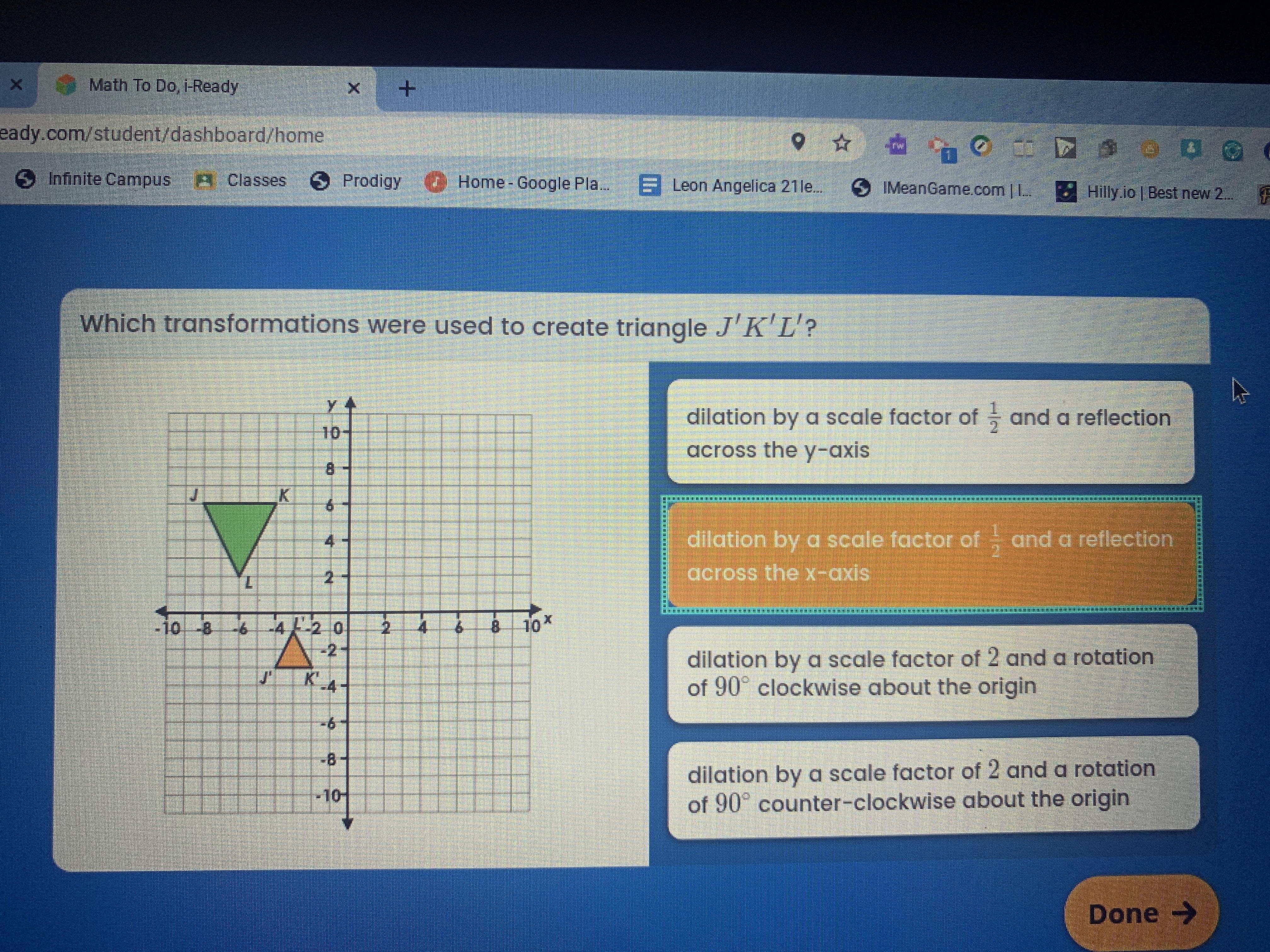 Which transformations were used to create a triangle JKL