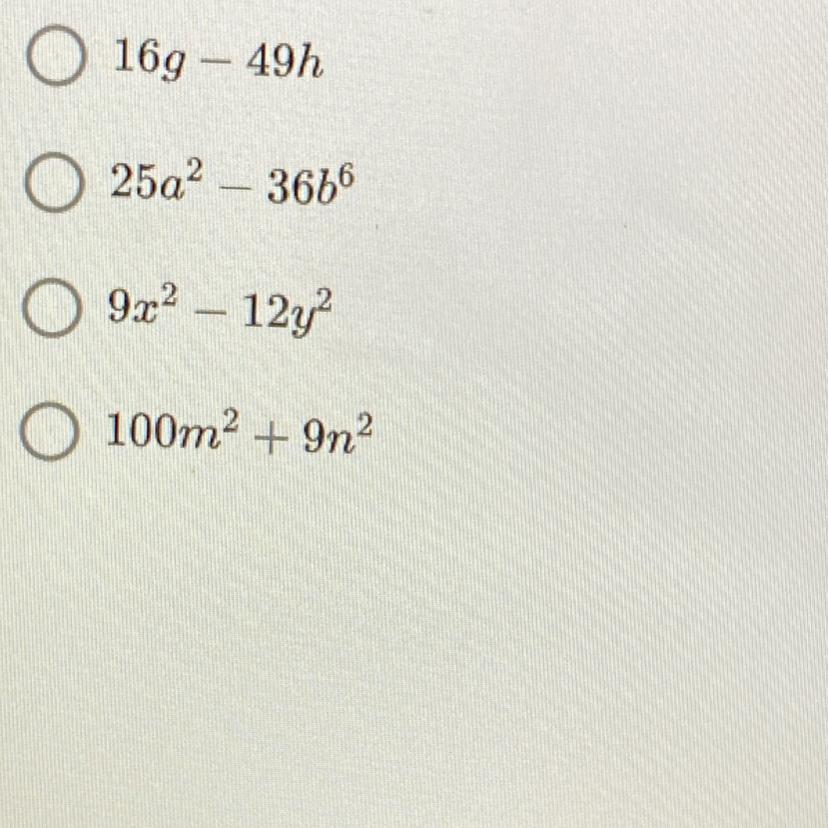 Which of the following is the difference of two squares?-options are in the photo