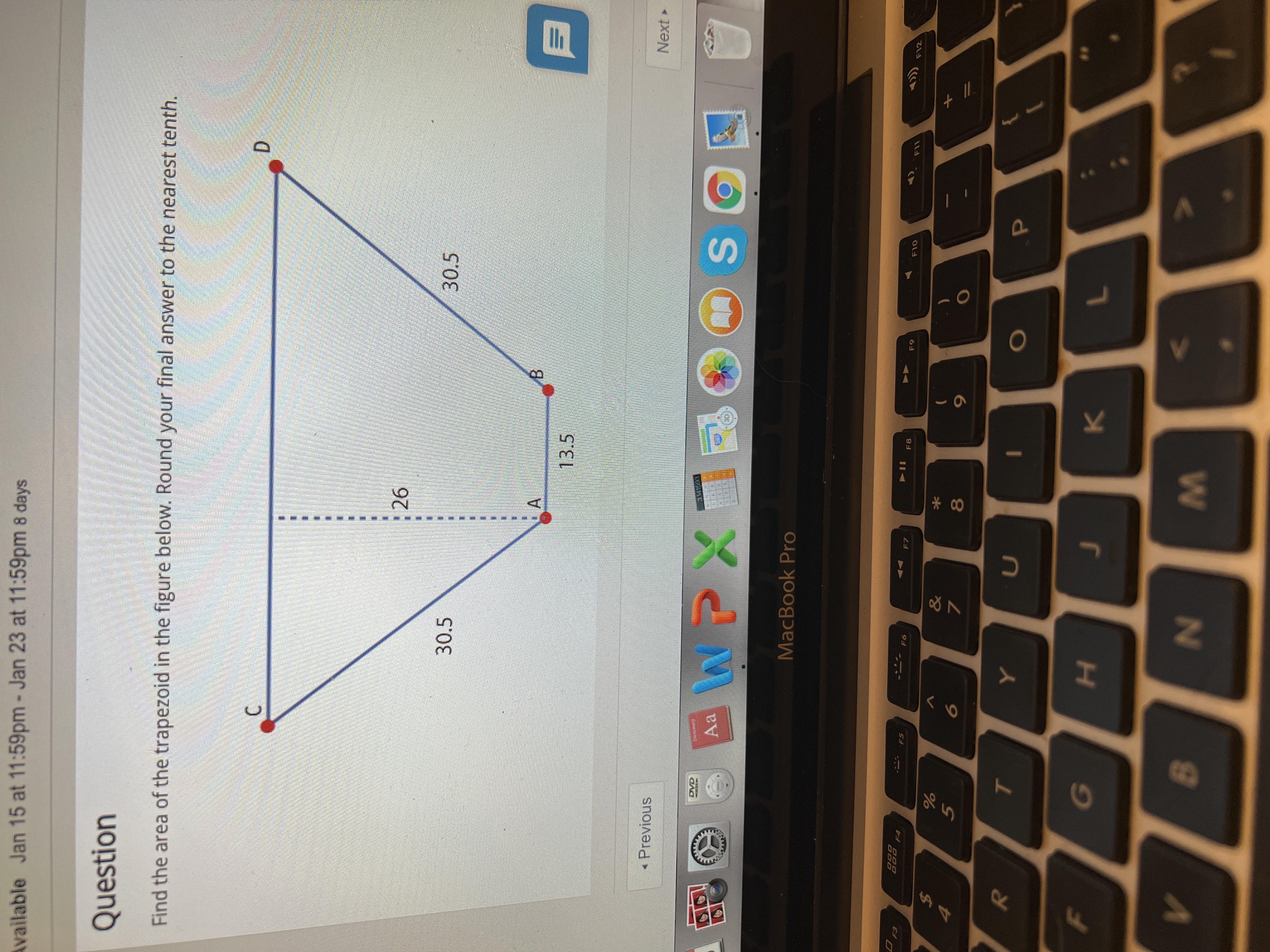 Find the area of the trapezoid in the figure below ground your final answer to the nearest 10th