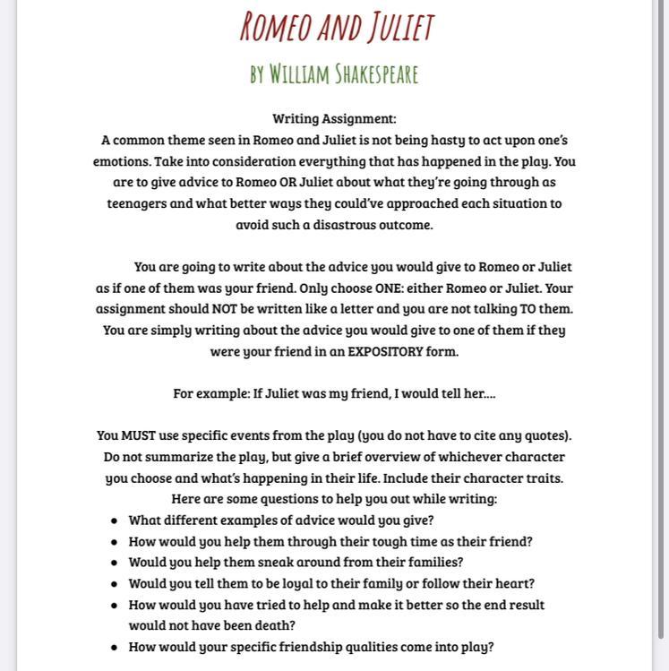 Can someone help me with this Romeo and Juliet essay? I need at least 400 words and 2 figurative language