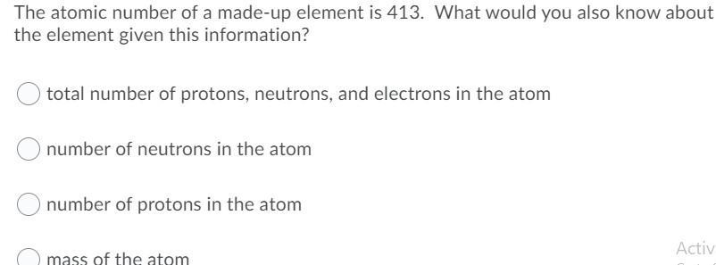 The atomic number of a made-up element is 413. What would you also know about this element with the given