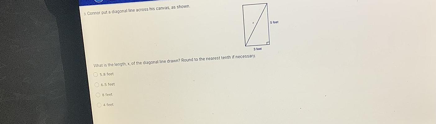What Is The Length, X, Of The Diagonal Line Drawn? Round To The Nearest Tenth If Necessary 