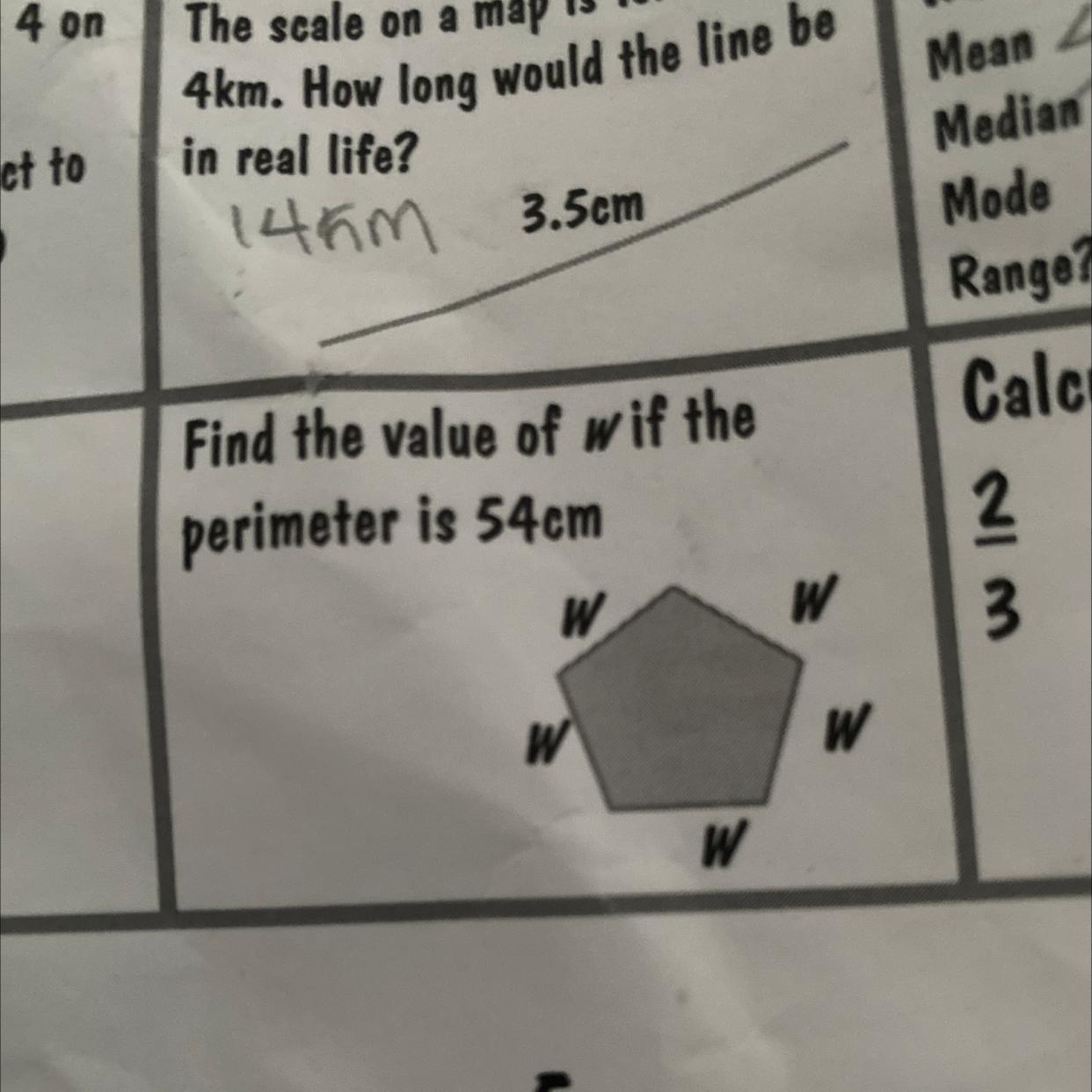 Find the value of W if theperimeter is 54cmWWWWW