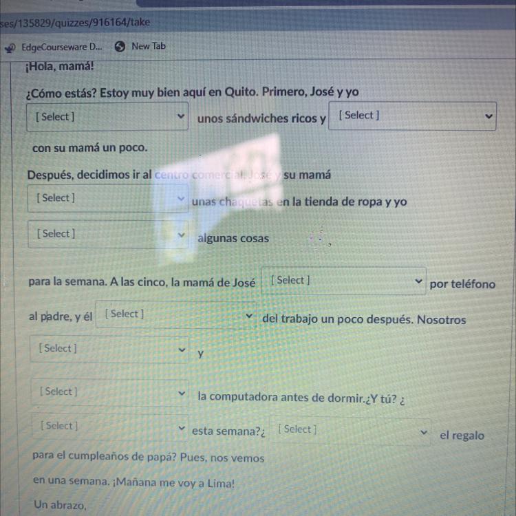 PLEASE HELPFill in the blanks in the following postcard with the correct preterite forms.Hola, mama!Cmo