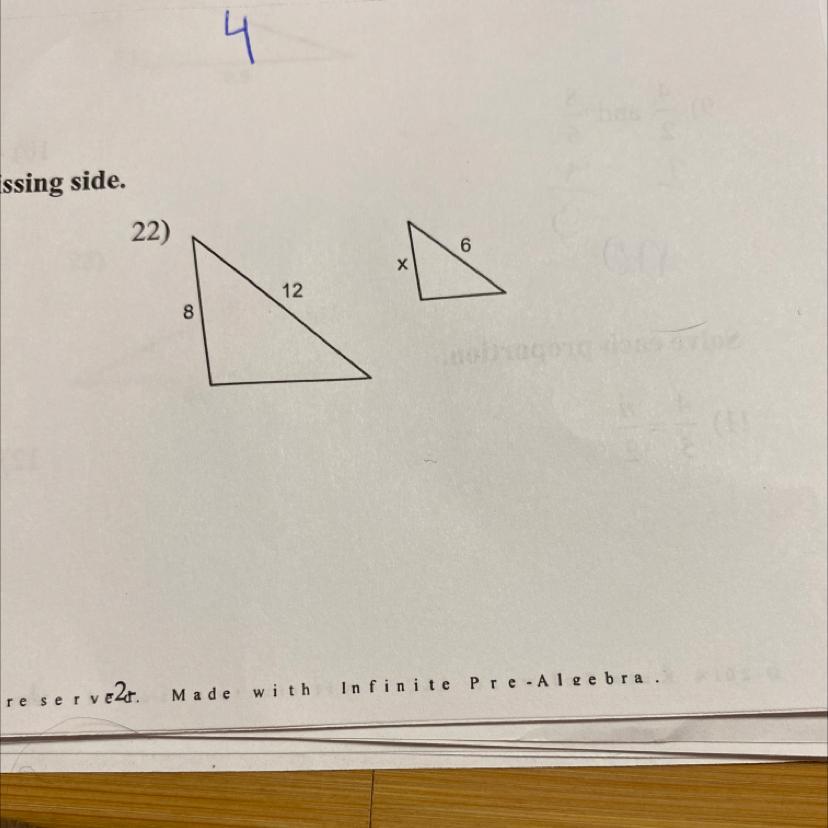 Each pair of figures is similar. Find the missing side.