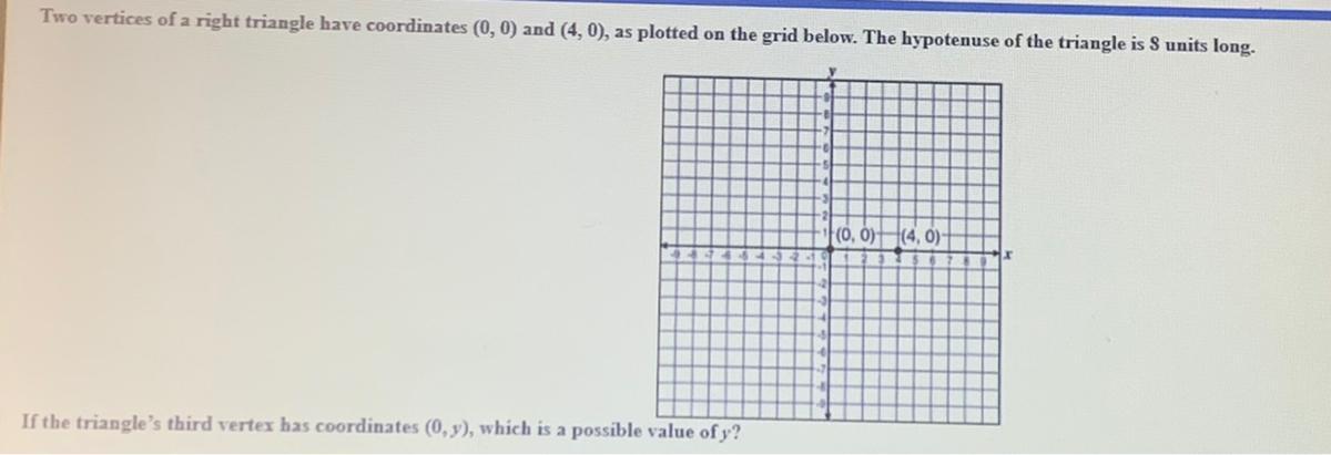 If the triangles third vertex has a coordinate (0,y) which is possible value of Y