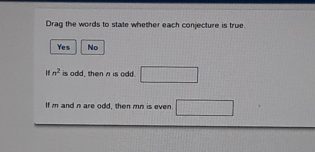 drag the words to state whether each conjecture is true?