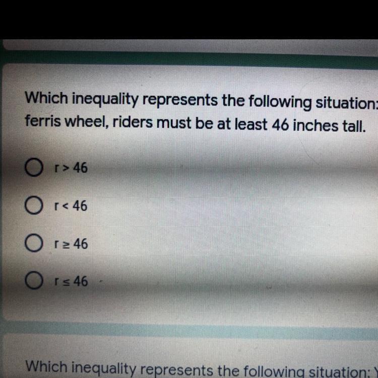 Which inequality represents the following situation: In order to ride the Ferris wheel, riders must be