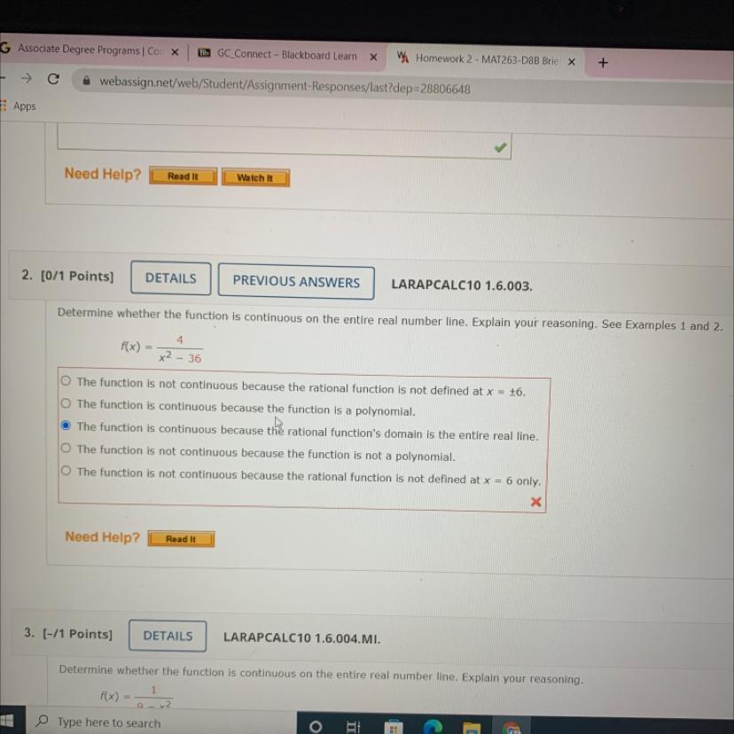 Determine Whether The Function Is Continuous On The Entire Real Number Line. Explain Your Reasoning.
