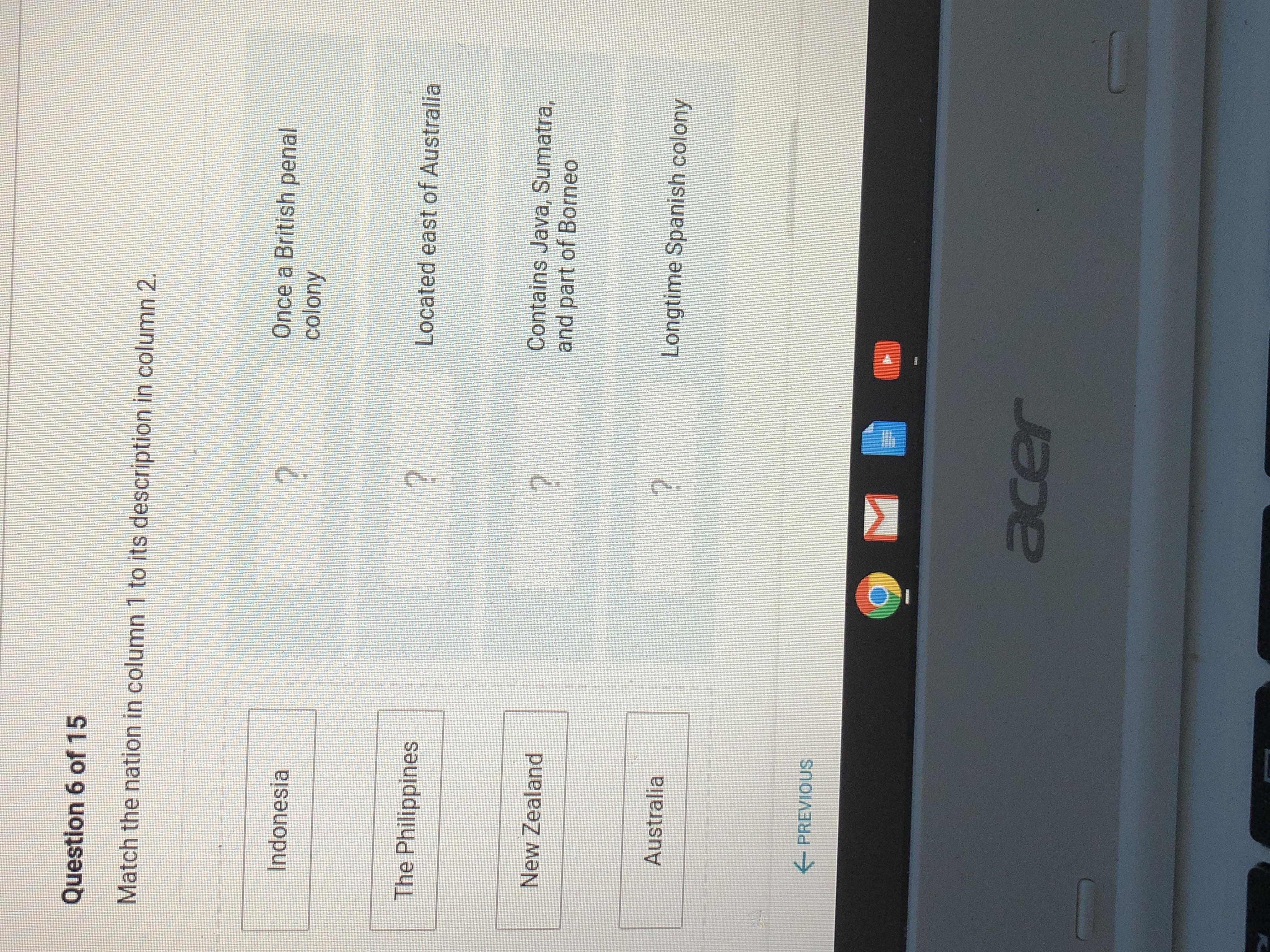 Match the Nation in column 1 to its description in column 2.