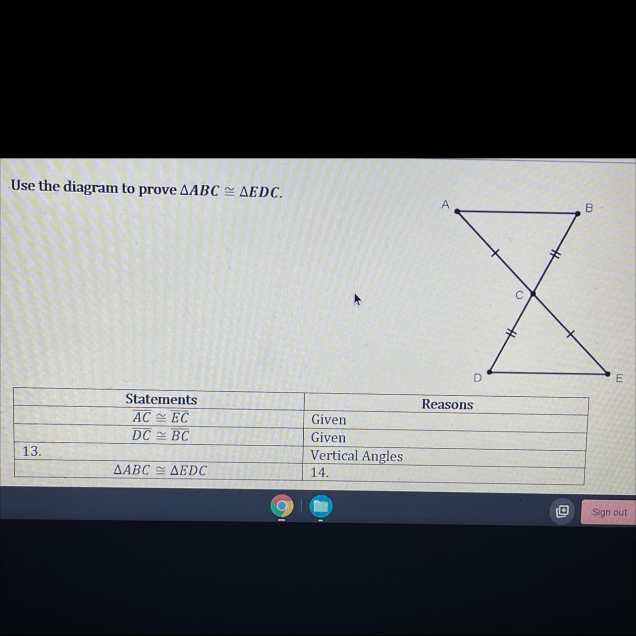 Would the diagram prove angle ABC and angle EDC be a side angle side?