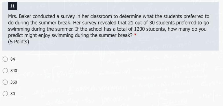 Mrs. Baker conducted a survey in her classroom to determine what the students preferred to do during