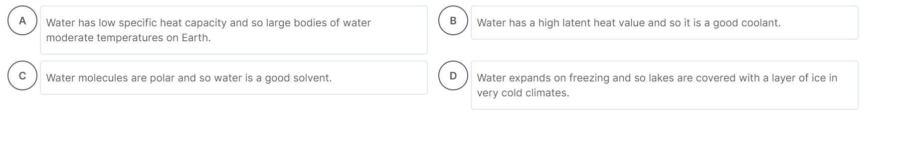 Which of the following statements about water is not true?