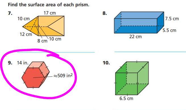 How do I solve the surface area of a hexagonal prism when the hexagon base has an area of 509 in2 and