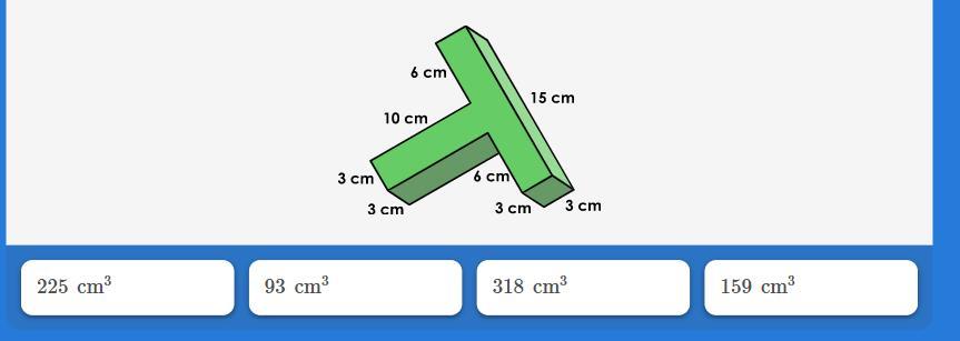 The figure is made of rectangular prisms. What is the volume?Please answer quickly.